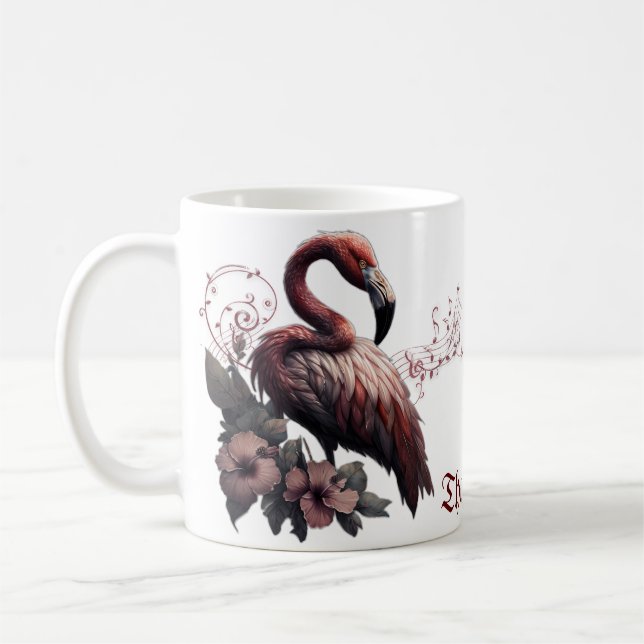 Tropiskt elegans, flamingon i skymningen. kaffemugg (Vänster)