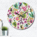 Tropiskt elegant Blommigt Stor Klocka<br><div class="desc">Den här söta utskriften ser ut som en tropisk utskrift av vintagens blommigt! Andelar rosa,  lila,  blått,  grönt,  gult,  orange och mer sammansatt. Underbar för gåvor eller produkter. Rosa Blue Grönt Modern Vintage Blommigt Tropical Large Clock.</div>