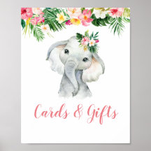 Tropiskt Elephant Baby Shower-kort och gåvor