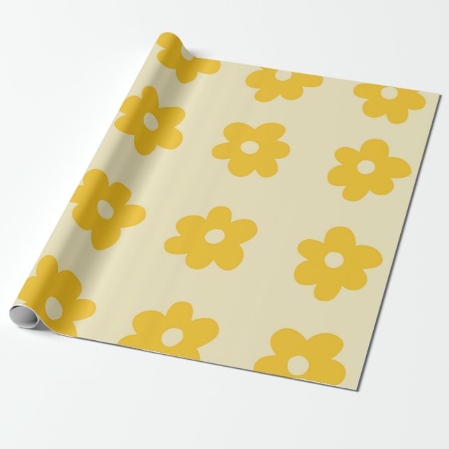 Tropiskt enkelt Flower Mönster i Retro Gult Presentpapper (Utrullad)