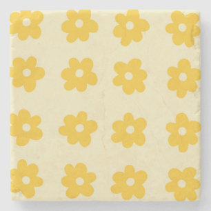Tropiskt enkelt Flower Mönster i Retro Gult Stenunderlägg
