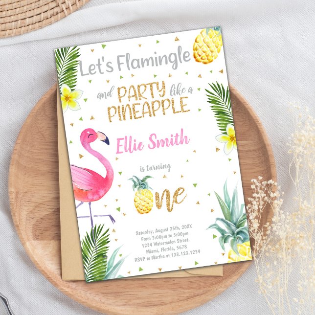 Tropiskt "Ett i en melon"-kort för Party Inbjudningar (1st Flamingo Invitations | Pineapple Invitations)