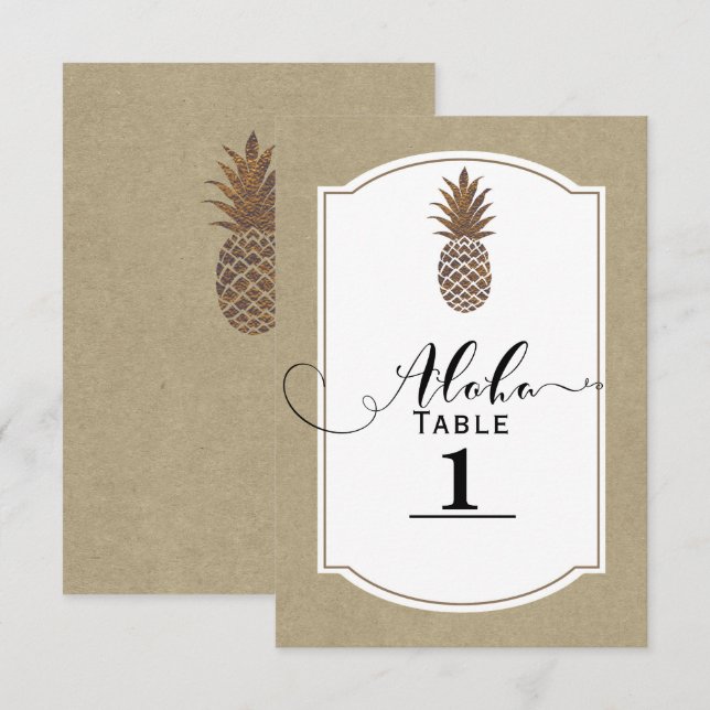 Tropiskt Exotiskt Blommigt Guld Ananas Bordskort (Fram/baksida)