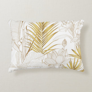 Tropiskt exotiskt blommigt line golden handflatan  prydnadskudde