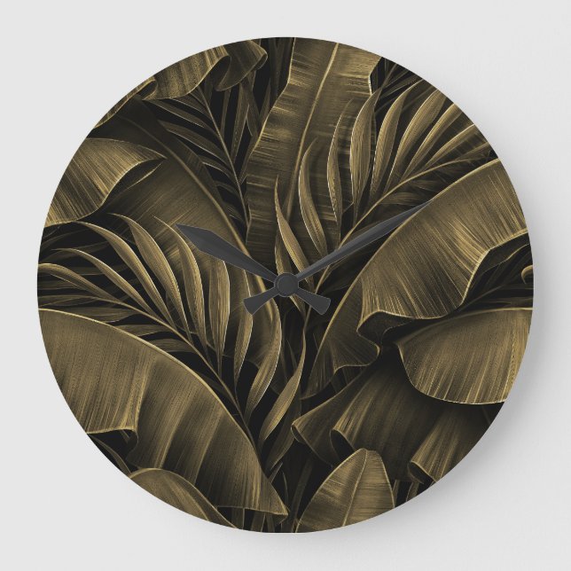 Tropiskt exotiskt: Grunge Golden Nature Stor Klocka (Framsida)