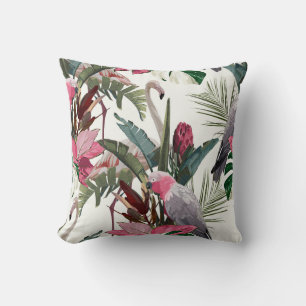 Tropiskt exotiskt mönster med papegoja, flamingo kudde