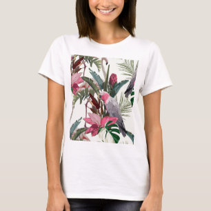 Tropiskt exotiskt mönster med papegoja, flamingo t shirt