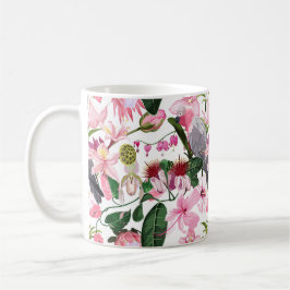 Tropiskt exotiskt mönster med papegoja och blommor kaffemugg