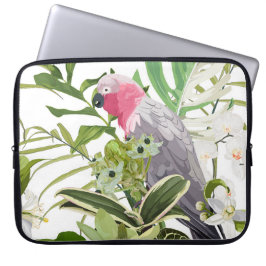 Tropiskt exotiskt mönster med papegoja och blommor laptop fodral
