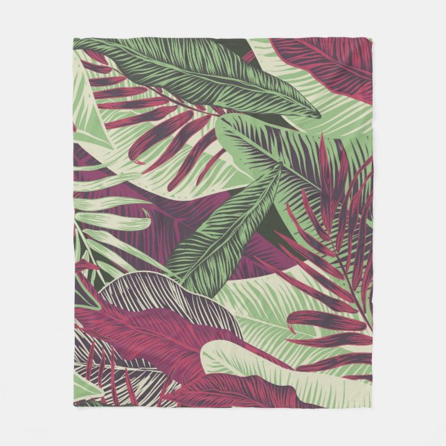 Tropiskt exotiskt: Trendig Grönt utan sömn Fleecefilt (Framsidan)