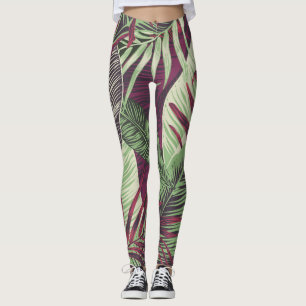 Tropiskt exotiskt: Trendig Grönt utan sömn Leggings