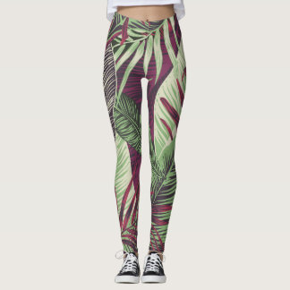 Tropiskt exotiskt: Trendig Grönt utan sömn Leggings