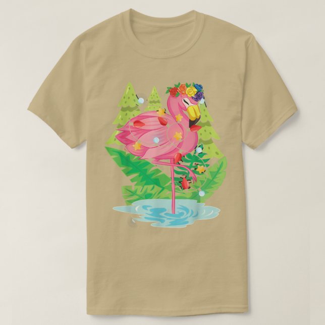 Tropiskt fågelflamingo Julafton Ljus Christma T Shirt (Design framsida)