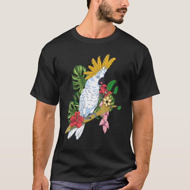 Tropiskt fågelpapegoja Exotic Flowers Cockat T Shirt (Framsida)