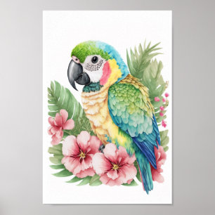 Tropiskt fågelväggsverk med blommor poster