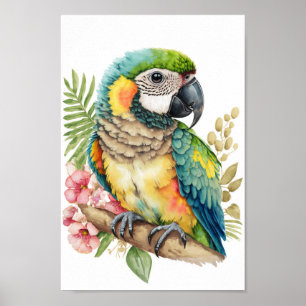 Tropiskt fågelväggsverk med blommor poster