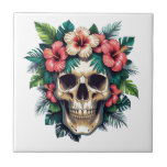 Tropiskt fall: Bloom & Bone Kakelplatta<br><div class="desc">Infukta ditt rum med läckande elegans och exotiskt kant. Tropiskt Decay: Bloom & Bone är en gotisk-inspirerad design som väver den känsliga alluften av hibiscus blommor och lush tropiska löv med en skalls nakna skönhet. Det är ett djärvt påstående biet som talar för harmonin mellan liv, död och naturens vild....</div>
