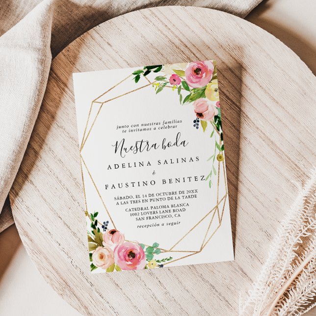 Tropiskt fall i Guld, Geometric, Nuestra Boda Bröl Inbjudningar (Skapare uppladdad)