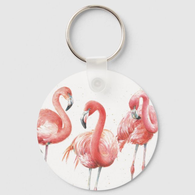 Tropiskt | Familj Flamingos Nyckelring (Framsida)