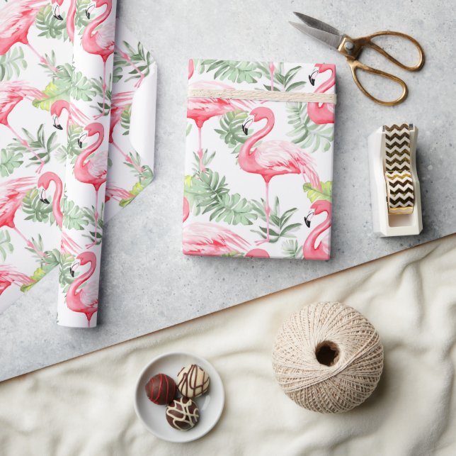 Tropiskt färgämne Flamingo och Löv Mönster Presentpapper (Hantverk)