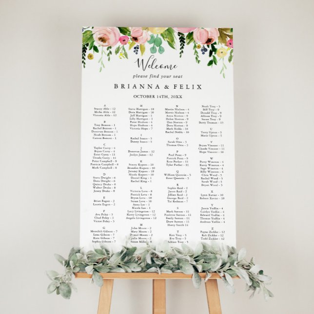 Tropiskt färgat fallande alfabetiskt sittningssche poster (Skapare uppladdad)