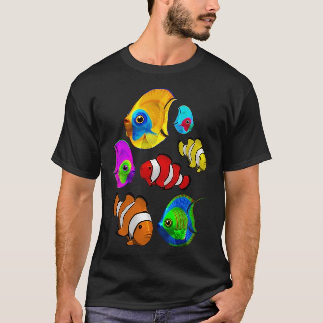 Tropiskt färgglatt fiskmönster t shirt (Framsida)