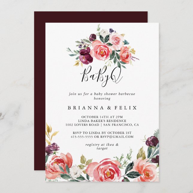 Tropiskt färglöst babybabyskor Barbecue Inbjudningar (Fram/baksida)