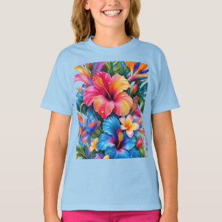 Tropiskt Färgrik Hibiskus Blommönster Tjej T- T Shirt
