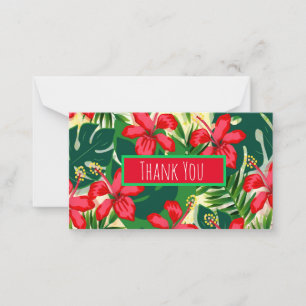 Tropiskt färgstark djungel hibiscus röd och grönt anteckningskort