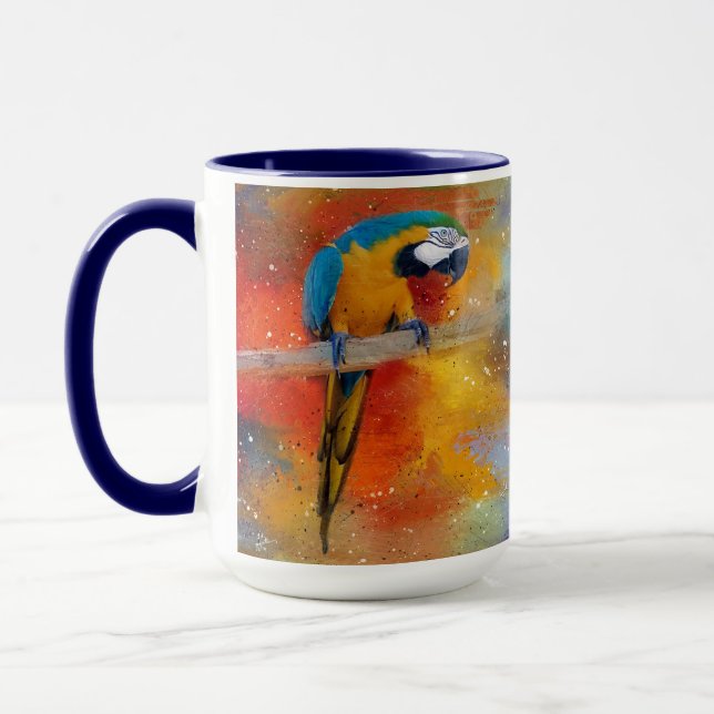 Tropiskt färgstarkt blått och Gult Macaw #4 Mugg (Vänster)