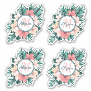 Tropiskt Fern Hibiscus Ram Monogram-kontur Klistermärken