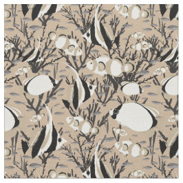 Tropiskt Fiske Mönster på Taupe Tyg