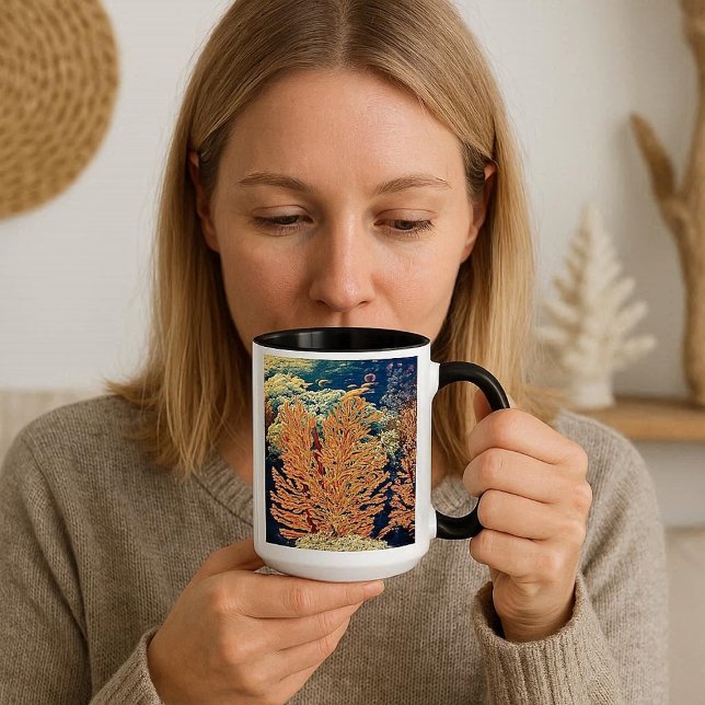 Tropiskt fiskfärgat korallrev djupblått  mugg (Tropical Fish Colorful Coral Reef Deep Blue Mug)