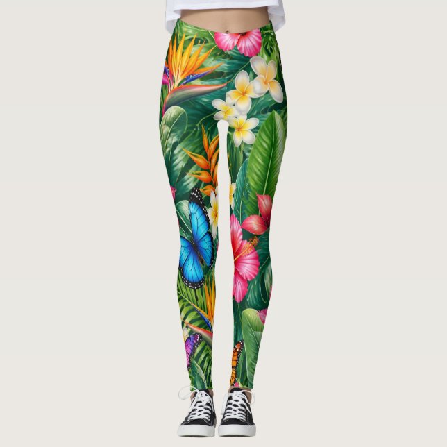 Tropiskt Fjärilsmönster Leggings (Framsida)