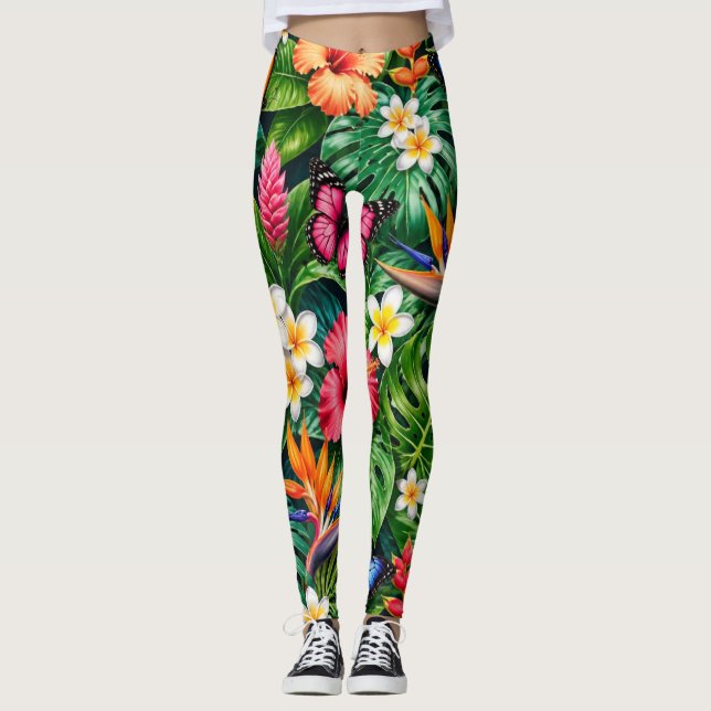 Tropiskt Fjärilsmönster Leggings (Framsida)