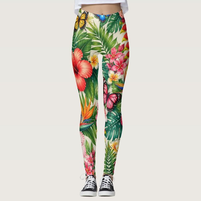 Tropiskt Fjärilsmönster Leggings (Framsida)