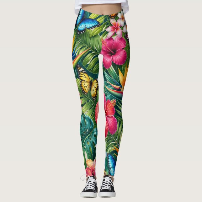 Tropiskt Fjärilsmönster Leggings (Framsida)