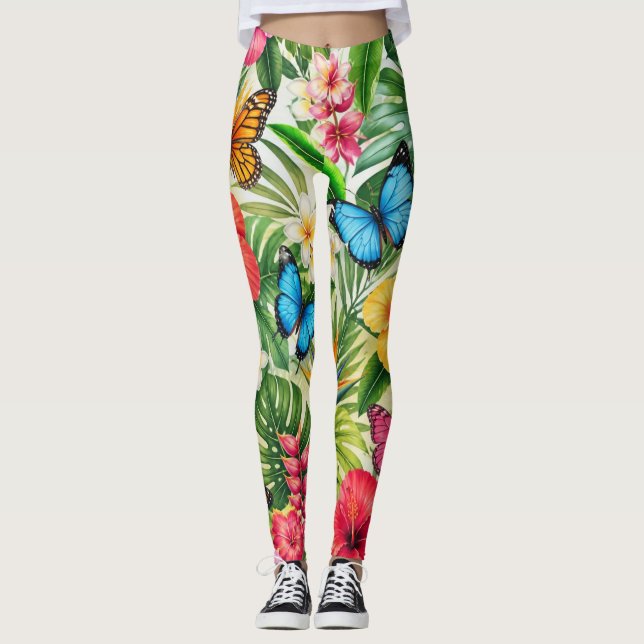 Tropiskt Fjärilsmönster Leggings (Framsida)