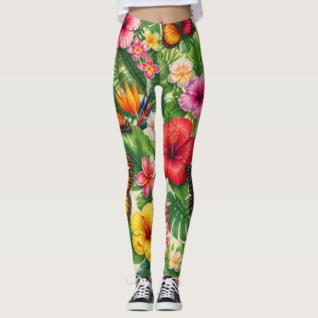 Tropiskt Fjärilsmönster Leggings (Framsida)