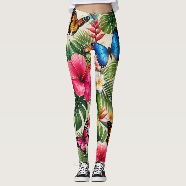 Tropiskt Fjärilsmönster Leggings (Framsida)