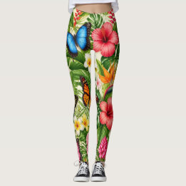 Tropiskt Fjärilsmönster Leggings
