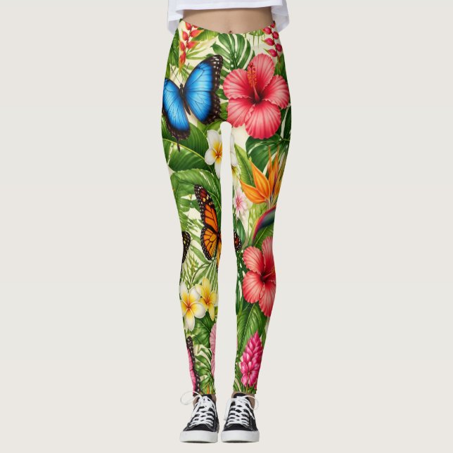 Tropiskt Fjärilsmönster Leggings (Framsida)