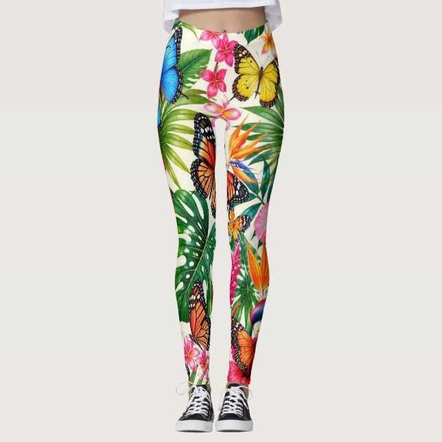 Tropiskt Fjärilsmönster Leggings (Framsida)
