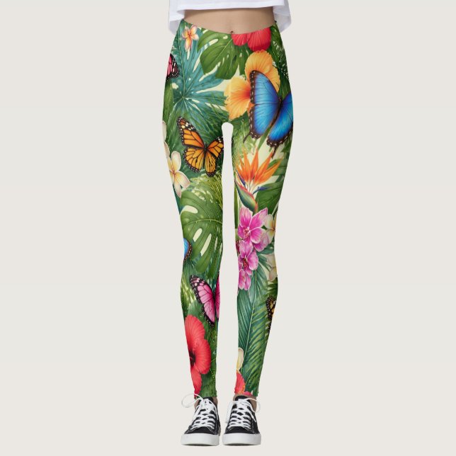 Tropiskt Fjärilsmönster Leggings (Framsida)