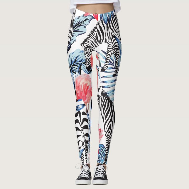 Tropiskt flair: Flamingo Zebra Paradise Leggings (Framsida)