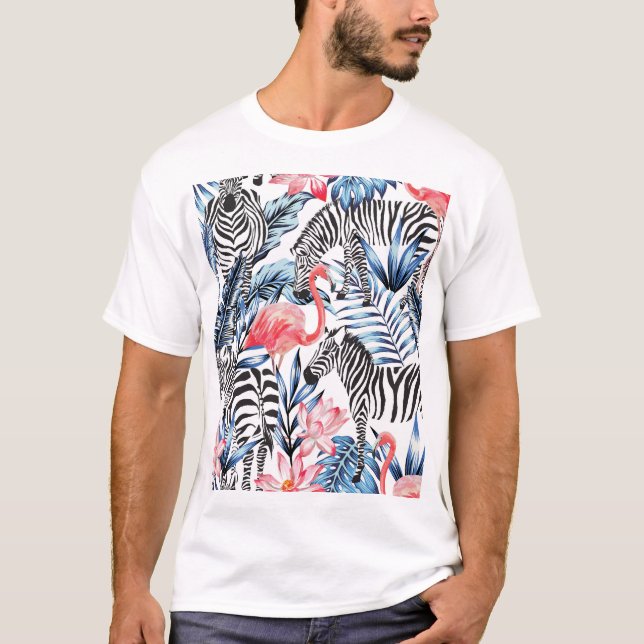 Tropiskt flair: Flamingo Zebra Paradise T Shirt (Framsida)