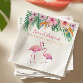 Tropiskt Flamingo Baby Shower Napkin med Namn Pappersservett