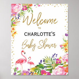 Tropiskt flamingo Baby Shower Välkomstskylt Sommar Poster
