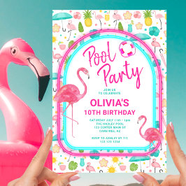 Tropiskt Flamingo Bassäng Party födelsedag Inbjudningar