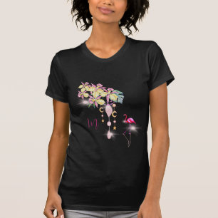 Tropiskt Flamingo Blommigt Söt Rosa Monogram T Shirt